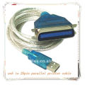 High Quality BRAND NEW 3m USB2.0 male to 25pin DB25 female parallel port printer cable Transparent White